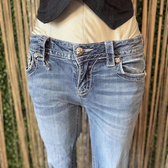 Miss Me Embellished Pocket Blue Denim Jeans Mid Rise Ankle Skinny - Picture 2 of 9